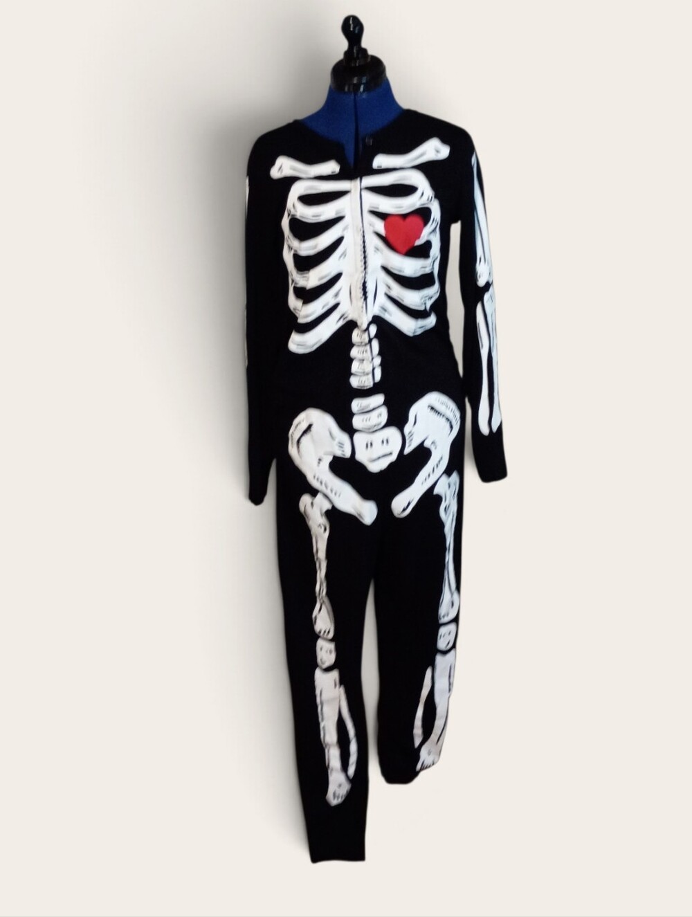 Old Navy Black Onesie with White Skeleton and Red Heart